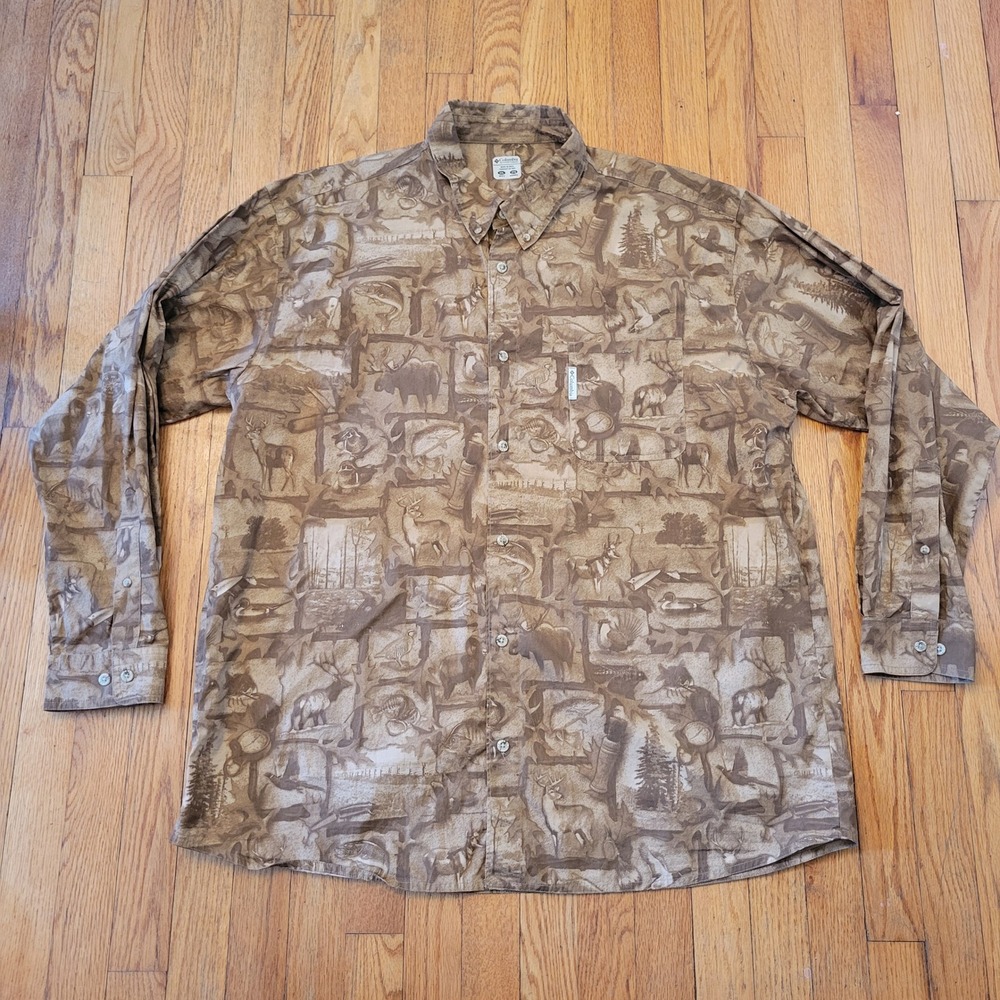 Columbia XXL Button Down Shirt Woodland Animal Print Deer‎ Buck Long Sleeve